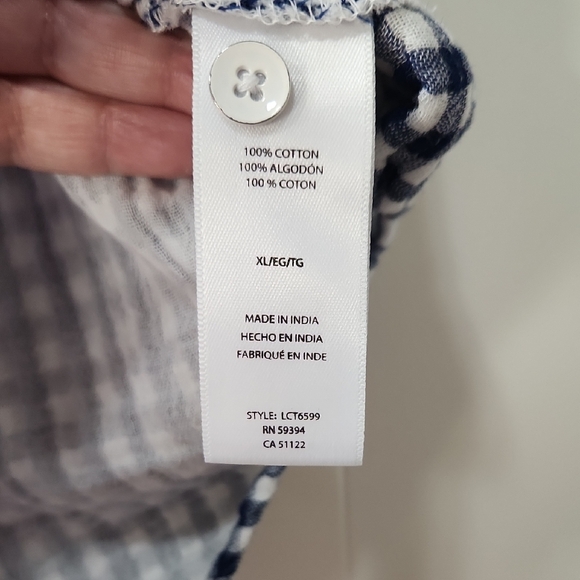 beachlunchlounge Double Layer Cotton Gauze Button-Down Shirt In Gingham Plaid XL - Picture 3 of 7